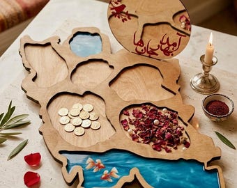 Mappa dell'Iran con Haftsin e specchio per calligrafia