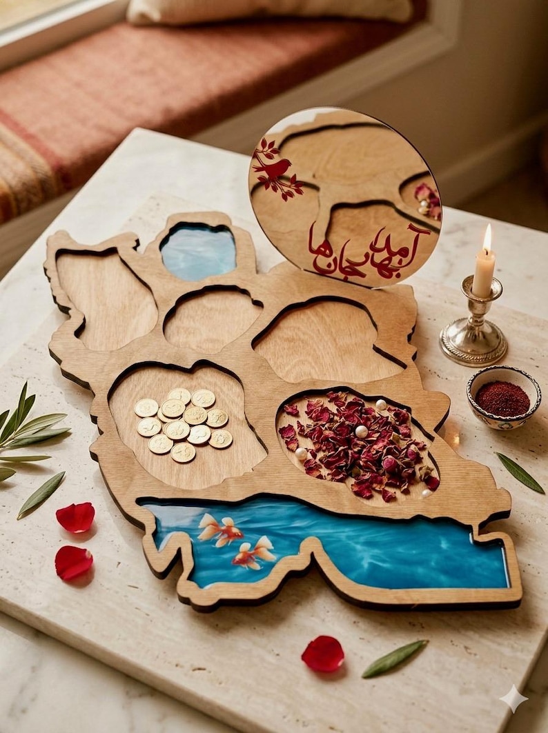 Iran Map Haftsin Display with Calligraphy Mirror image 1