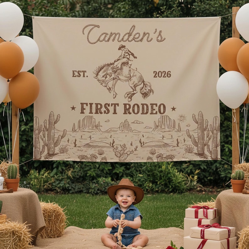 My First Rodeo Birthday Boy Outfit and Silk Banner, Personalized Cowboy ...