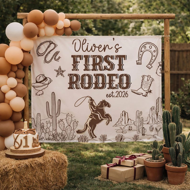 Personalized First Rodeo Birthday Silk Banner, 1st Rodeo Birthday Boy ...