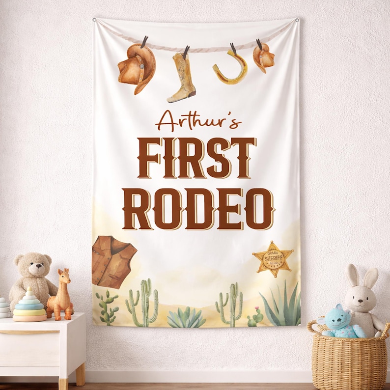 My First Rodeo Banner, Personalized Western Birthday Silk Banner ...