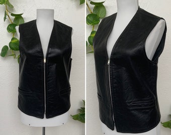 60’s Black Leather Mod Moto Vest Pockets Motorcycle Brooks