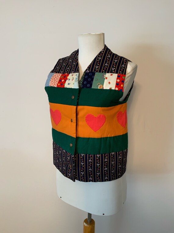 70’s Quilted Calico Hearts Patchwork Reversible P… - image 2