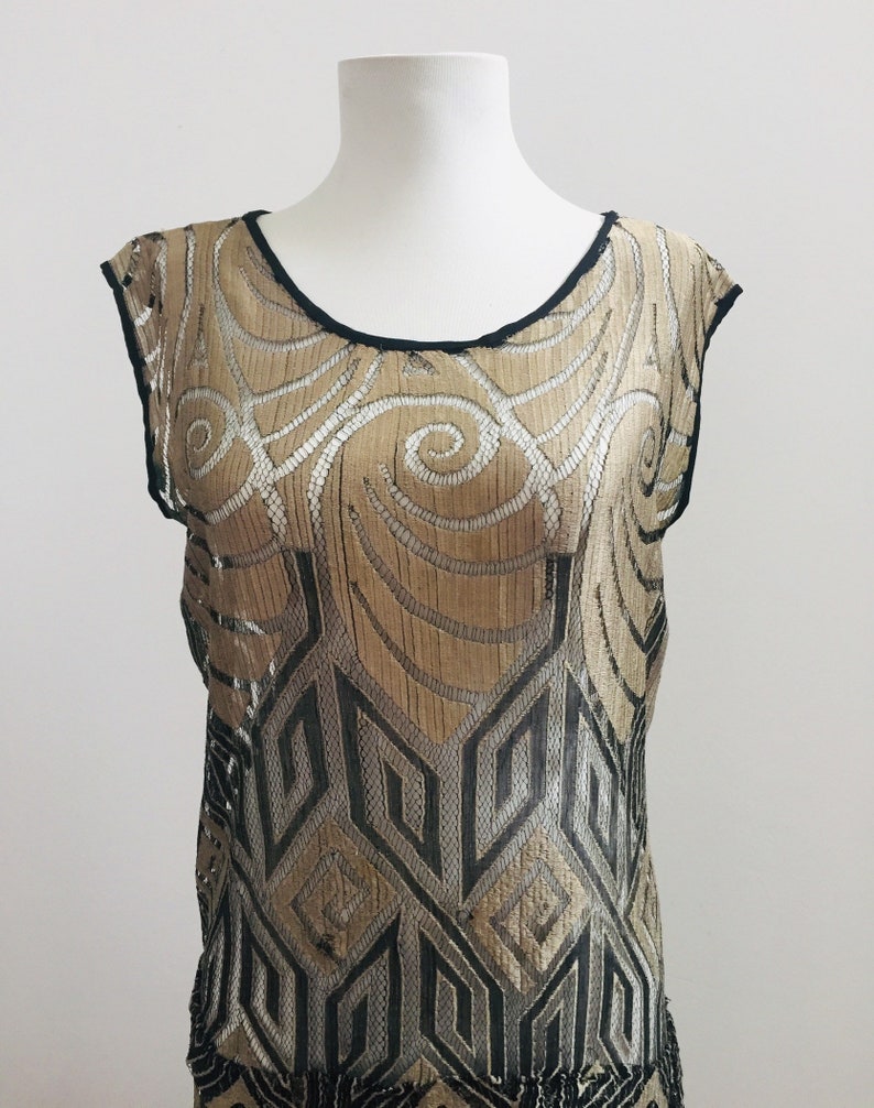 1920s Sheer Drop Waist Scalloped Lace Dress Egyptian Revival | Etsy