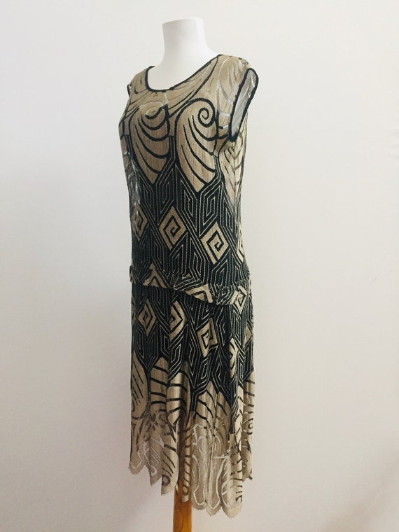 1920’s Sheer Drop Waist Scalloped Lace Dress Egyp… - image 3