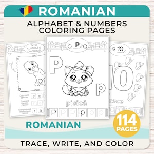 Aprenda o alfabeto e os números romenos, trace as letras e pinte as folhas (download em PDF).