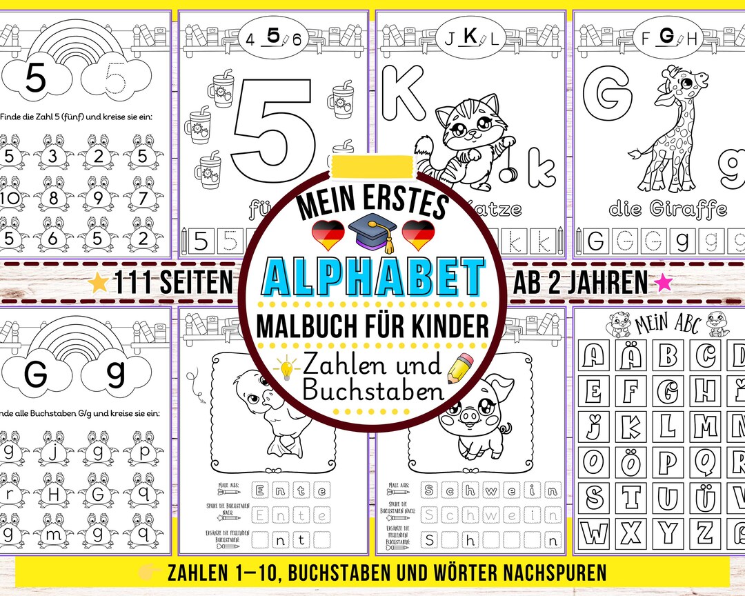 BUNDLE German ABC & Numbers Coloring Book for Kids, Letter and Number ...