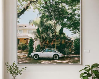 Vintage Porsche 911 Print: Retro Automotive Art, Palm Trees