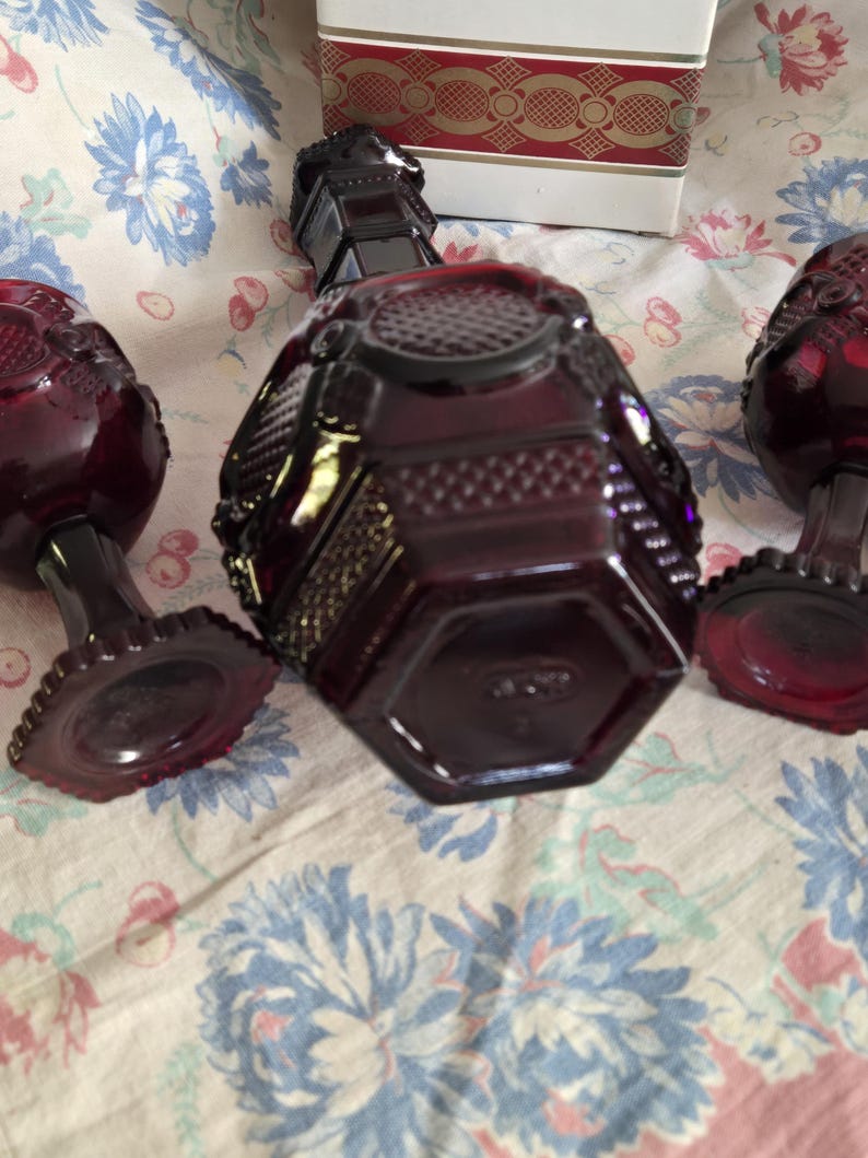 Vintage Avon Ruby Red Cape Cod Decanter and Wine Glasses. - Etsy