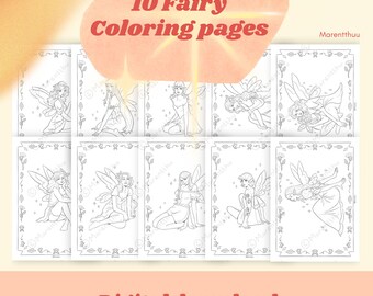 10 Fairy Coloring Pages, Printables, Digital Download, Hand-drawn Art by Marentthuu