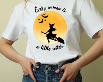 Halloween Witch T-Shirt – Flying Witch Silhouette, Spooky Season