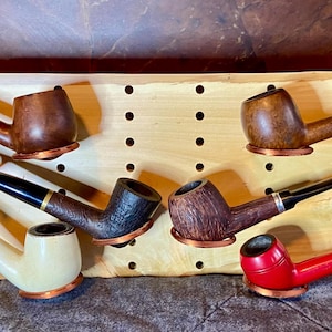 Rustic Handmade Live Edge Pipe Rack – 5-7 Pipe Display Stand | Gift for Him | Pipe Collector Decor