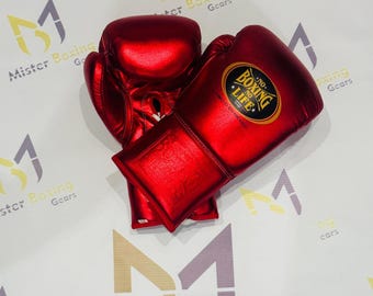 Guantes "No Boxing No Life" hechos a medida - Cuero rojo, con cordones