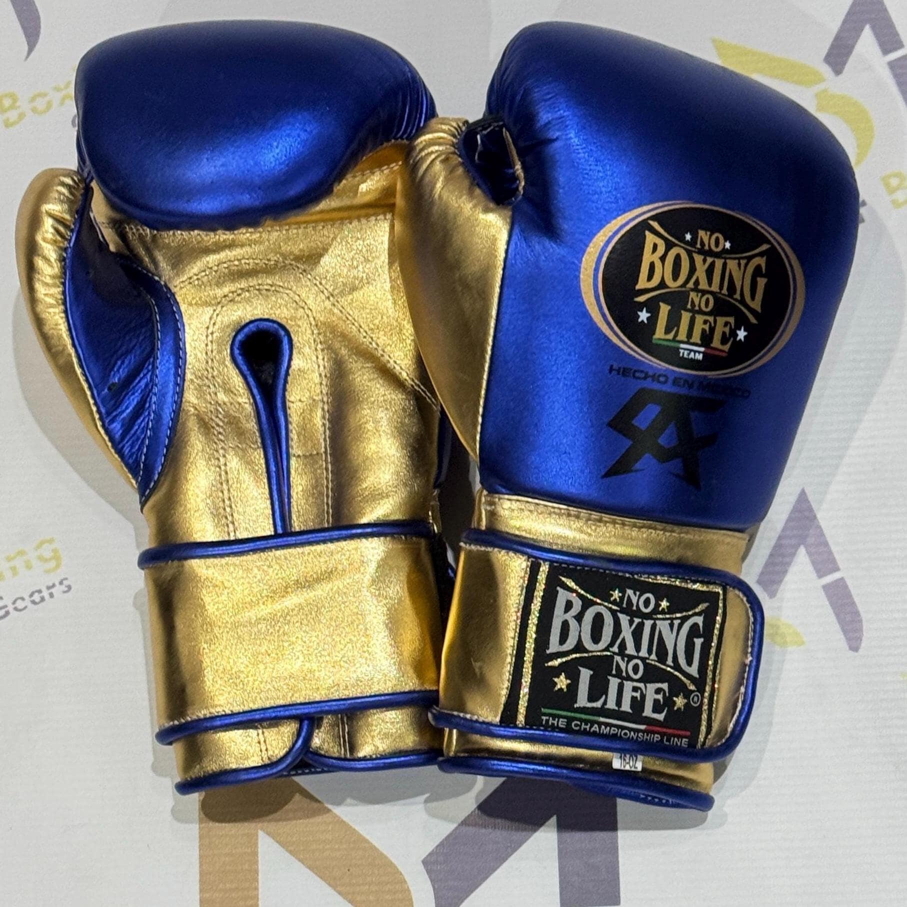 Custom Handmade No Boxing No Life Blue Gold Strap Gloves: Sparring