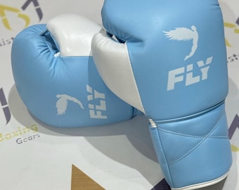 Fliegenboxhandschuhe - Hellblaue Trainings- und Sparringshandschuhe aus Rindsleder