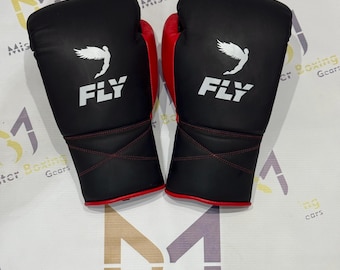 Handgefertigte Fliegenboxhandschuhe - Schwarz-Rote Trainings- und Sparringshandschuhe aus Rindsleder