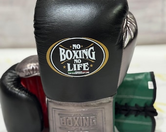 Custom Handmade No Boxing No Life Gloves cowhide leather - Black silver - lace up