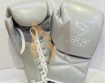Handmade Fly Boxing Gloves –Light Grey Cowhide Leather Training and Sparring Gloves