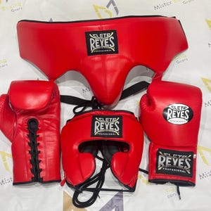 Personalisierte Cleto Reyes Boxen Sparring Set Rot Boxhandschuhe Kopf & Tiefschutz Trainingskits