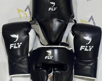 Fliegen Boxen Zubehör Schwarze Lederhandschuhe Kopfbedeckung und Tiefschutz Professionelle Ausrüstung
