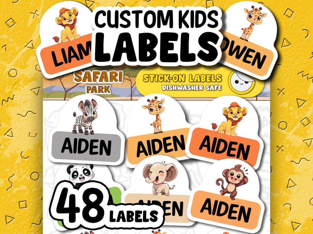 CLASSIC Safari Park Kids Name Labels – Waterproof Stickers for Daycare ...