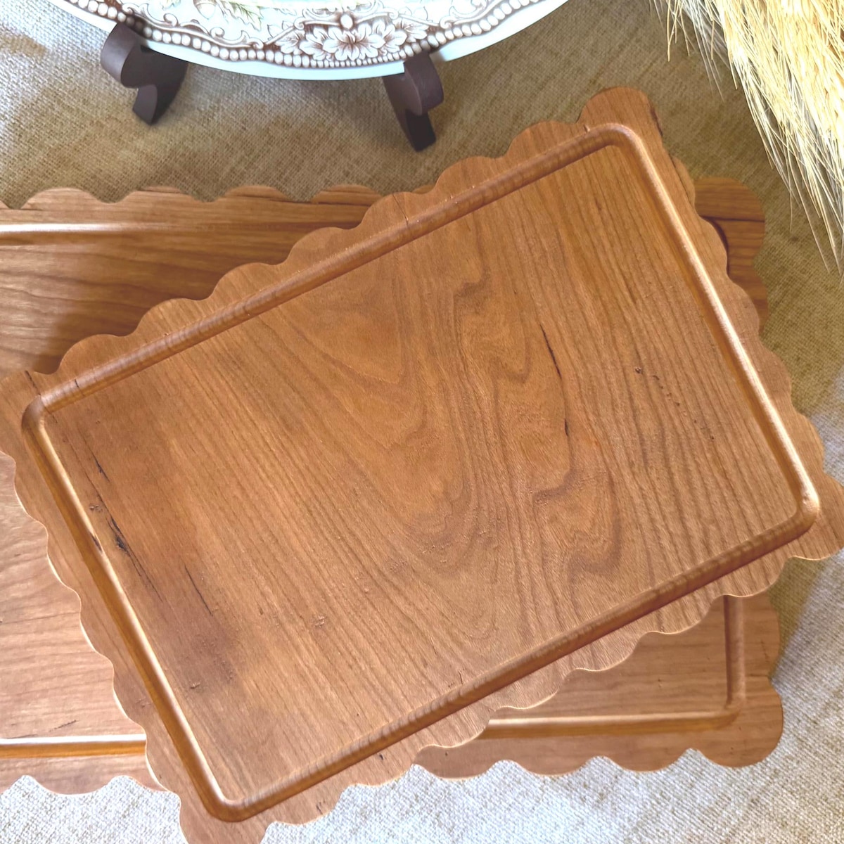 Solid Cherry Scalloped Edge Cutting Board 6.25" X 8.75" small