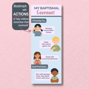 Baptismal Covenant Bookmark for LDS Primary with Actions (Digital Download), Baptism Gift, Great to be 8, Baptism and Confirmation Meeting.