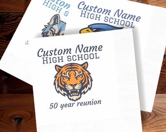 Custom high school reunion napkins party favors 20 year 50th 20th 30th handouts get together decoration event mascot image spirit bar