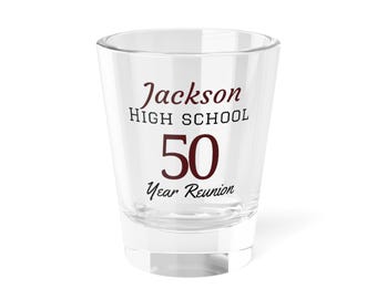 Class reunion shot glass custom highschool gift party favors handouts class of 1976 50 year alumni customize colors bulk high school