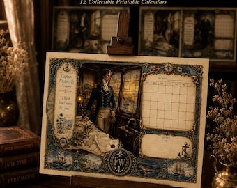 Men of Classic Literature Printable Calendar | Gift for Him | Victorian Desk Decor