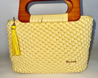 Handmade Canary Yellow Tote with Wooden Handles