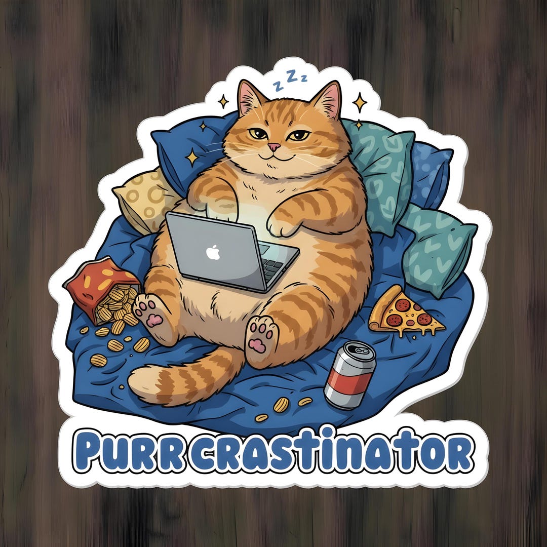 Purrcrastinator Lazy Cat Vinyl Decal | Cute Orange Tabby ...