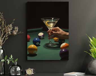 Lámina de Martini y Billar / Arte retro de bar con ambiente melancólico (Descarga digital)