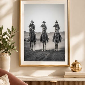 カウボーイコーヒーのウォールアート、ウエスタン調の白黒写真プリント（デジタルダウンロード）