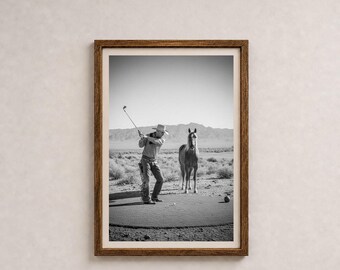 Digital Wall Art, Cowboy Golf Print With Horse, Desert Mountain Decor