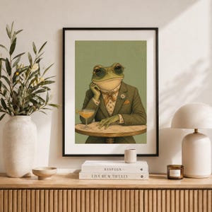 Dapper French Frog Print, Vintage Academia Decor, Sauve Frog Wall Art, Classic Animal Portrait, Printable Download
