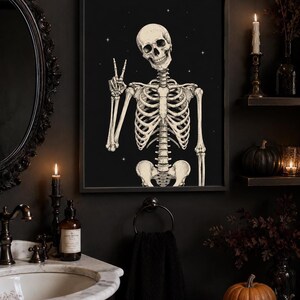 Anatomisch skelet wanddecoratie, graveerstijl, digitale download met vredessymbool
