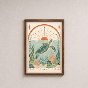 Boho Ocean Decor, Sea Turtle Wall Art Printable Download