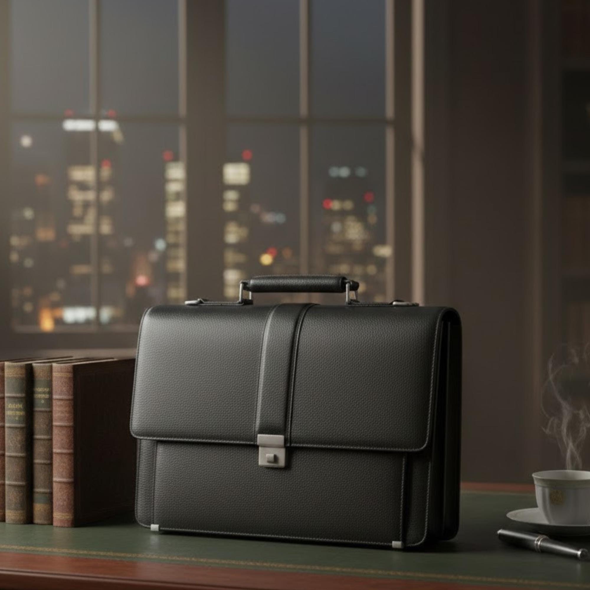 Men’s Black Leather Briefcase, Professional Laptop Bag, Minimalist ...