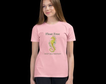 Float Free Deep Sea Seahorse Shirt, Unisex Kids Ocean Graphic Tee, Boys Girls Beach Shirt, Seahorse Youth Tee, Ocean Lover Gift