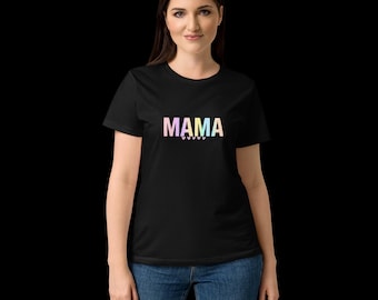 Mama Graphic Tee | Rainbow Pastel Gradient Hearts, Mom Life Shirt