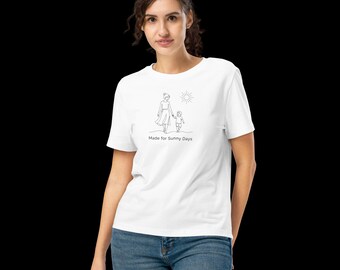 Organic Cotton Mom and Child Line Art Tee, Sunny Days Motherhood Shirt