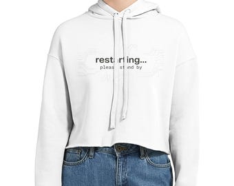 Restoring Please Stand By Hoodie, Glitch Tech Humor Pullover, Retro Gamer Sweatshirt