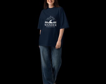 Oversized Organic Cotton Mountain Graphic Tee, Unisex Streetwear Wander Shirt