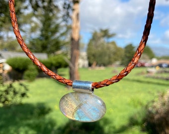 Labradorite and Leather Necklace