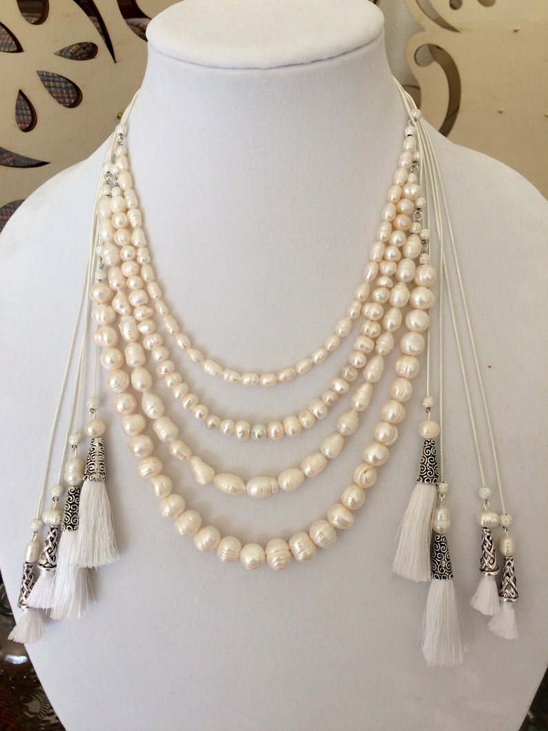 Madam Secretary Pearl and Tassel Necklace, Tea Leoni Necklace, Madam Secretary, Large Pearls and Large Tassels image 5