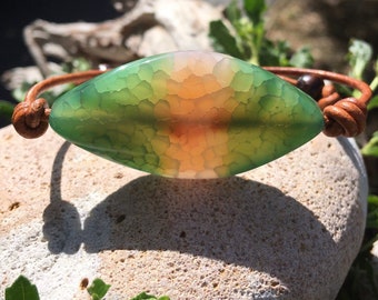 Dragon Agate and Leather Bracelet