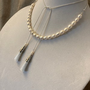 Madam Secretary Pearl and Tassel Necklace, Tea Leoni Necklace, Madam Secretary, Large Pearls and Large Tassels image 4