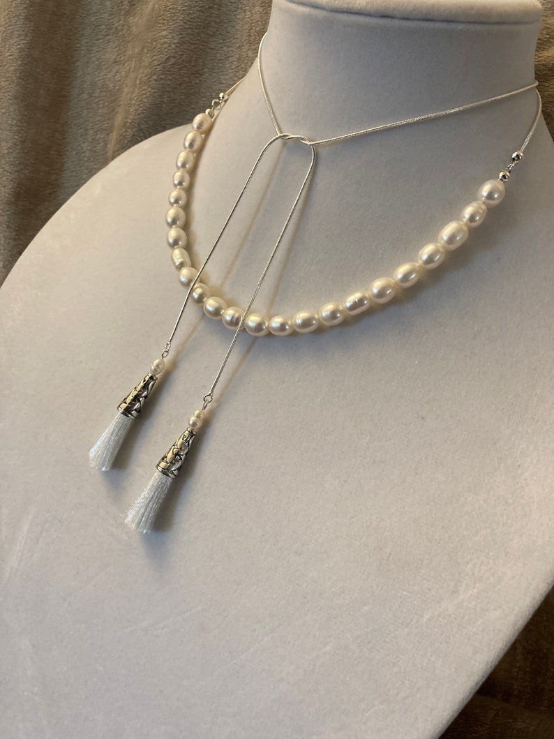 Madam Secretary Pearl and Tassel Necklace, Tea Leoni Necklace, Madam Secretary, Large Pearls and Large Tassels image 4