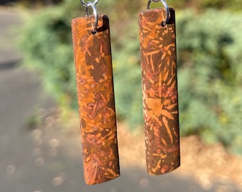 Natural Smooth Brown Leaf Jasper Long Drops 13x47mm One Pair